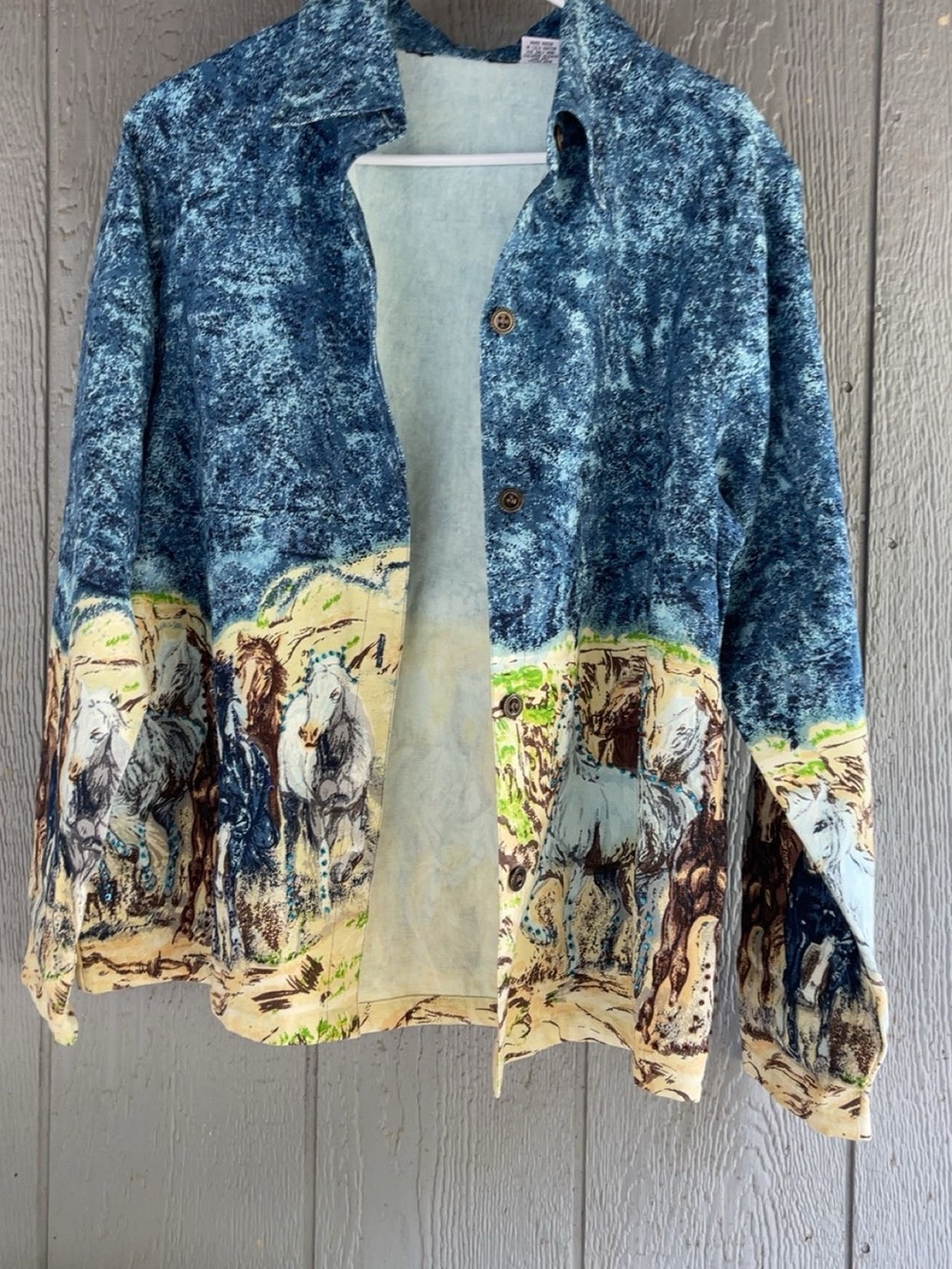 Blue Vintage Western Horse Print Jacket/button-up